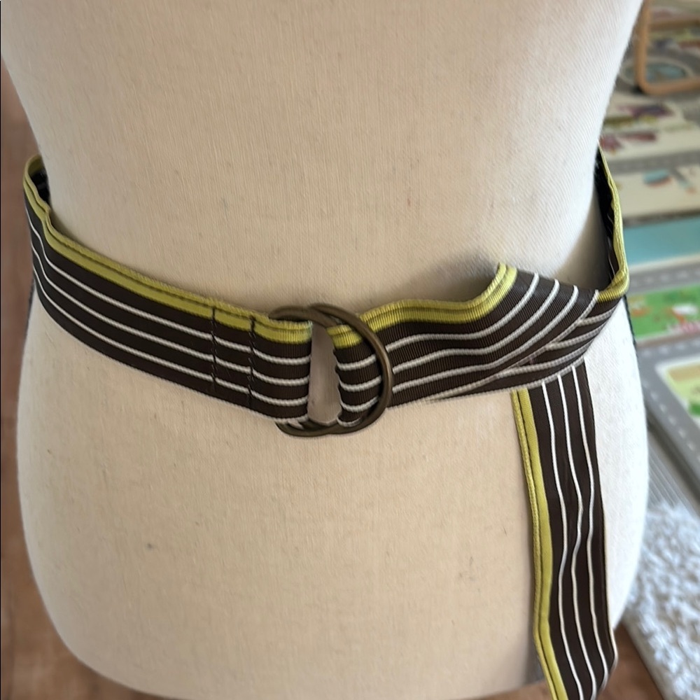 J. Crew Brown and Green Belt with Striking Stripes